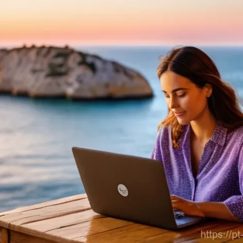 Home 19 디지털 노마드의 자아 정체성 탐구 - **Prompt:** A female digital nomad in her late 20s to early 30s, with a serene and focused expressio...