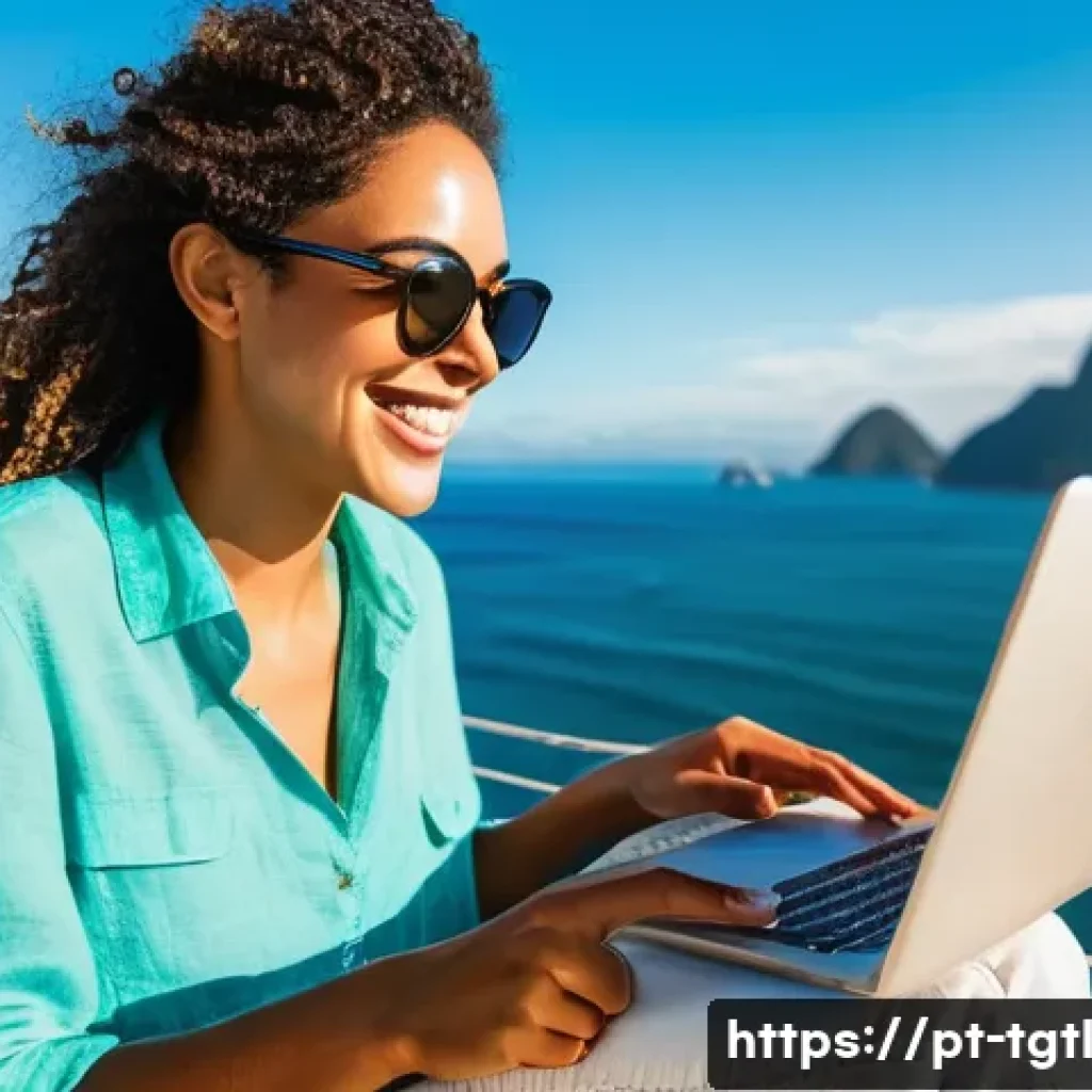 디지털 노마드의 소득원 다각화 전략 - A vibrant and energetic young woman in her late 20s, dressed in comfortable, stylish travel clothing...