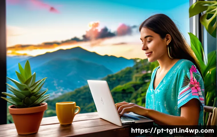 디지털 노마드의 경제적 자립 방법 - A digital nomad woman working on her laptop inside a cozy Airbnb apartment in Medellín, Colombia, wi...
